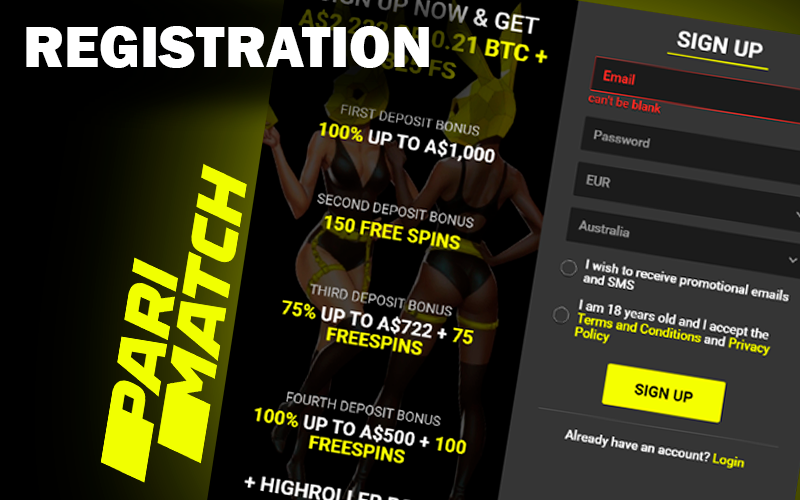 Screenshot of Sign Up form on Parimatch casino site