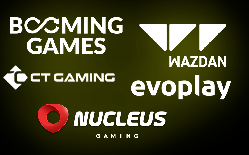 Booming Games, Wazdan, CT Gaming, evoplay and Nucleus gaming providers logo