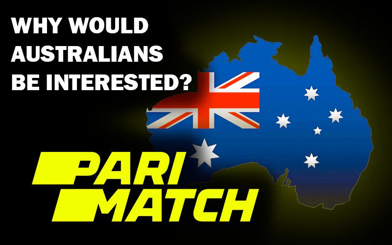 Australian map coloured in Australian flag colors and Parimatch logo