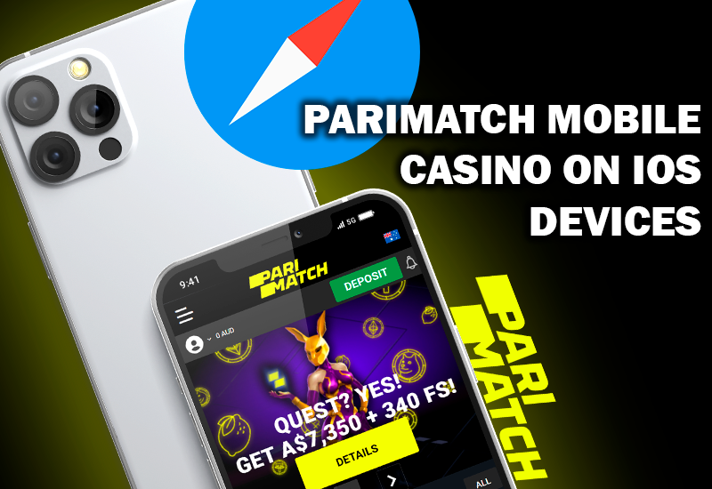 Safari logo and Parimatch casino site opened on Iphone screen and PArimatch logo