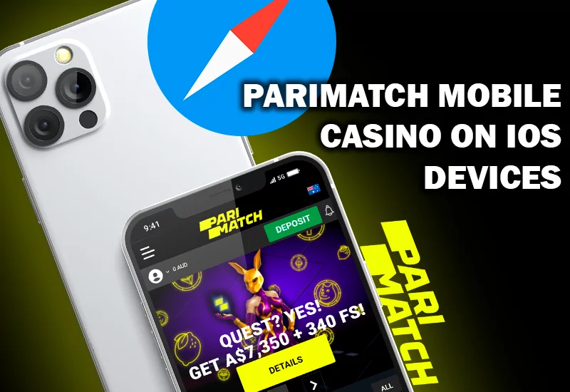 Safari logo and Parimatch casino site opened on Iphone screen and PArimatch logo