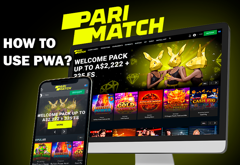 Parimatch casino site opened both on monitor and smartphone and Parimatch logo