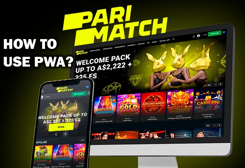 Parimatch casino site opened both on monitor and smartphone and Parimatch logo