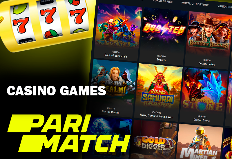 Screenshot of Games lobby on Parimatch casino site, pokies and Parimatch logo