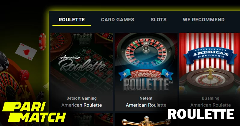 Screenshort of Roulette games on Parimatch casino site and Parimatch logo