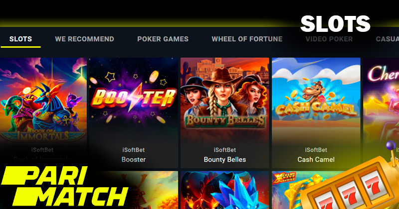 Screenshort of Slots games on Parimatch casino site and Parimatch logo