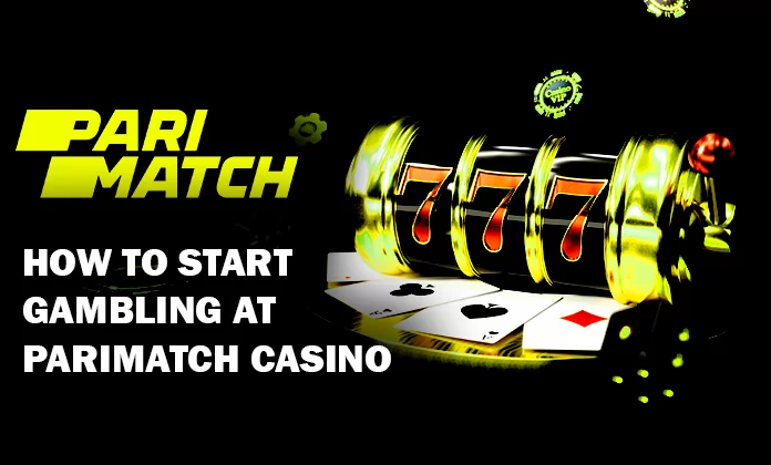 Casino slots with dice, playing cards and poker chips and Parimatch logo