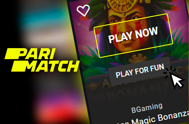 Play for fun button on Parimatch casino site and Parimatch logo