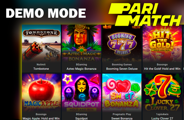Screenshot of games on Parimatch casino site and parimatch logo