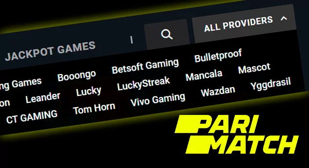 Screenshot of All providers button on Parimatch casino site and Parimatch logo