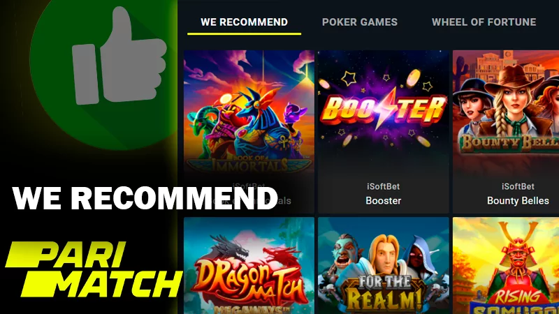 Screenshot of We recommend category on Parimatch casino site and Parimatch logo