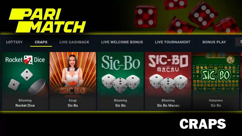 Screenshot of craps category on Parimatch casino site