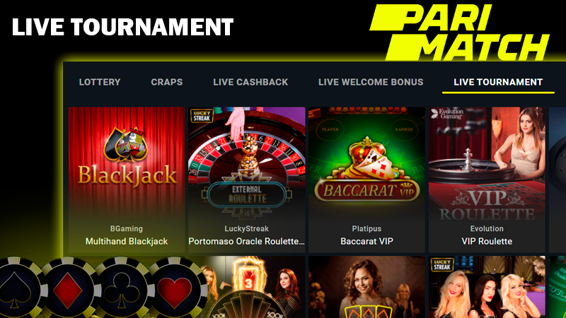 Screenshot of live tournament category on Parimatch casino site