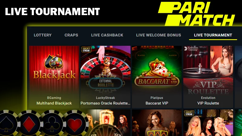 Screenshot of live tournament category on Parimatch casino site