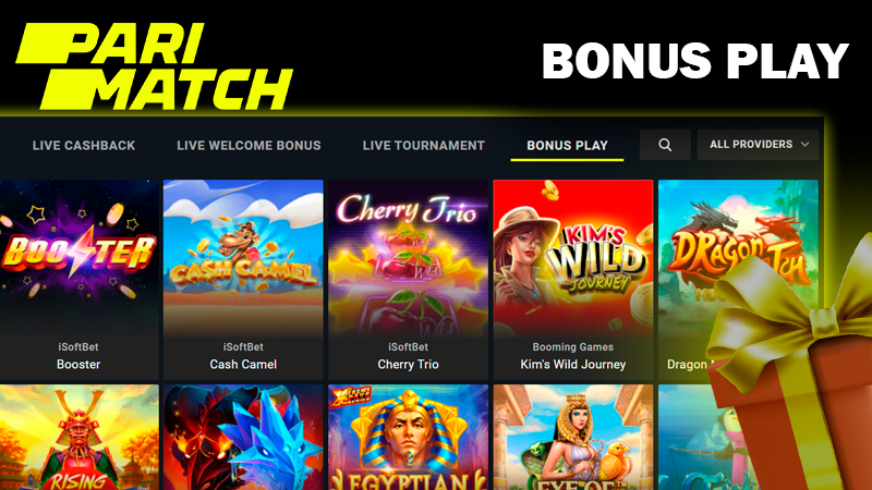 Screenshot of bonus play category on Parimatch casino site