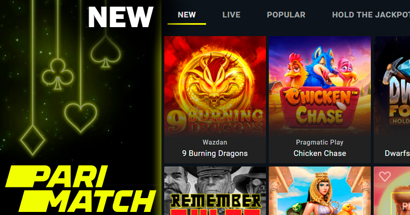 Screenshort of New games on Parimatch casino site and Parimatch logo