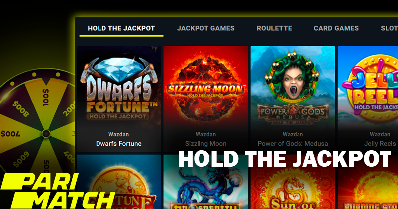 Screenshort of Hold the jackpot games on Parimatch casino site and Parimatch logo