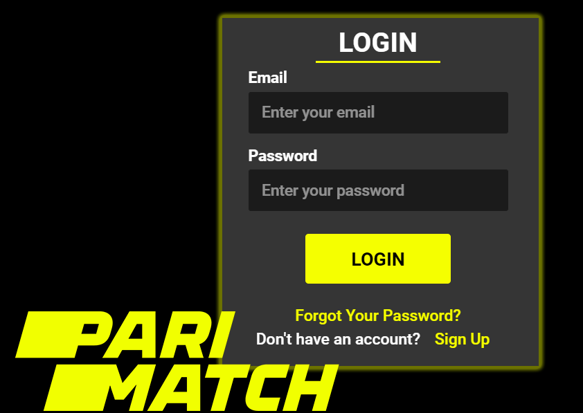 Screenshot of login window on Parimatch casino site and Parimatch logo
