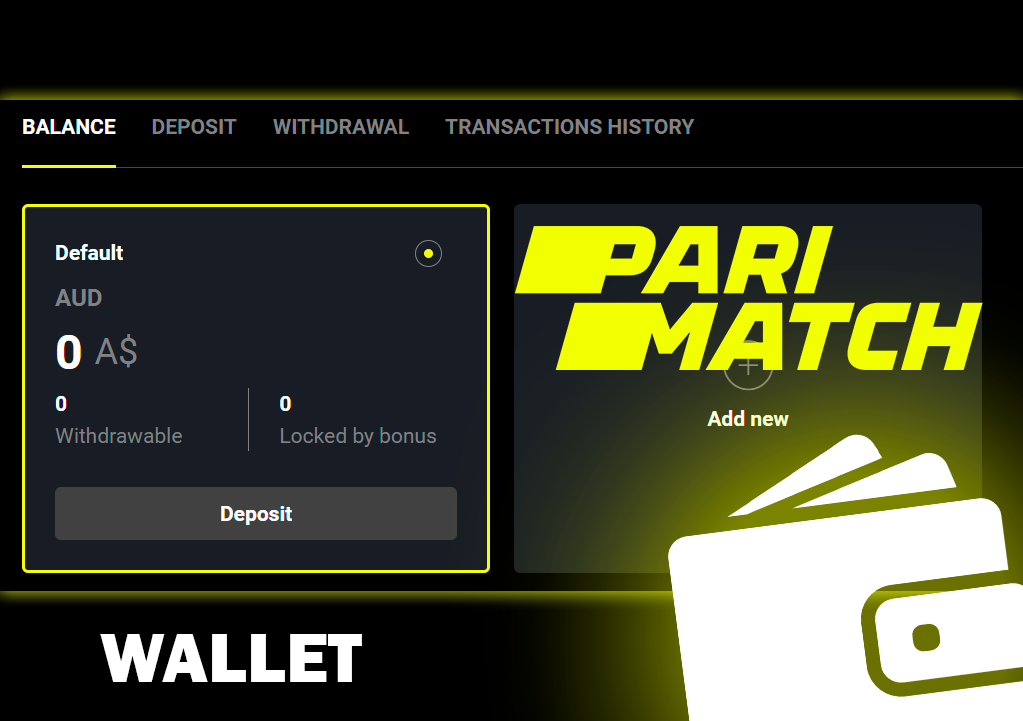 Screenshot of wallet on Parimatch casino site and Parimatch logo