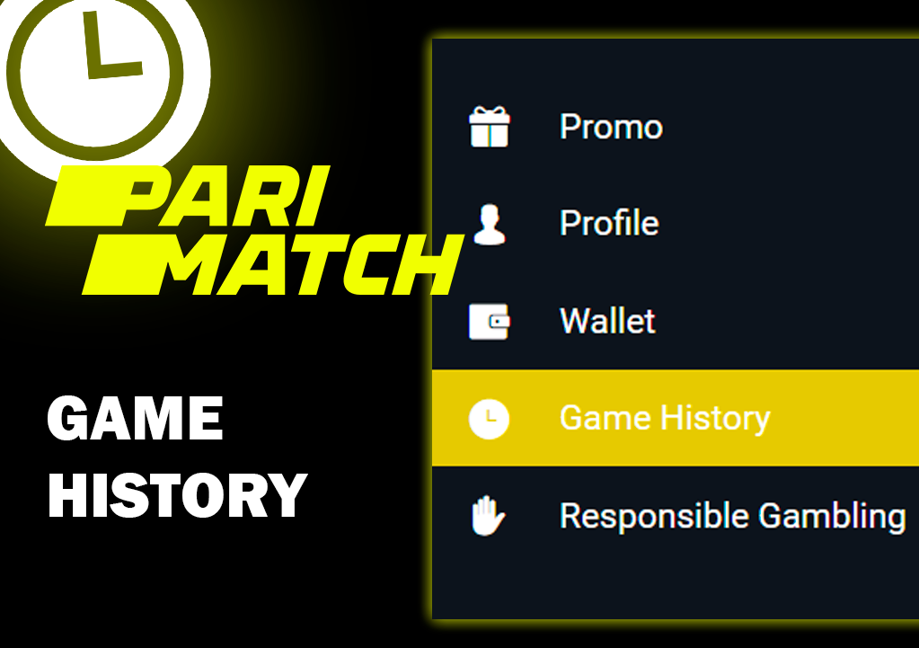 Screenshot of Game history on Parimatch casino site and Parimatch logo