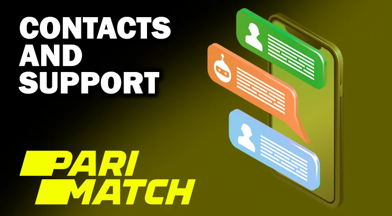 Phone with pop-up user and support messages next to the parimatch logo