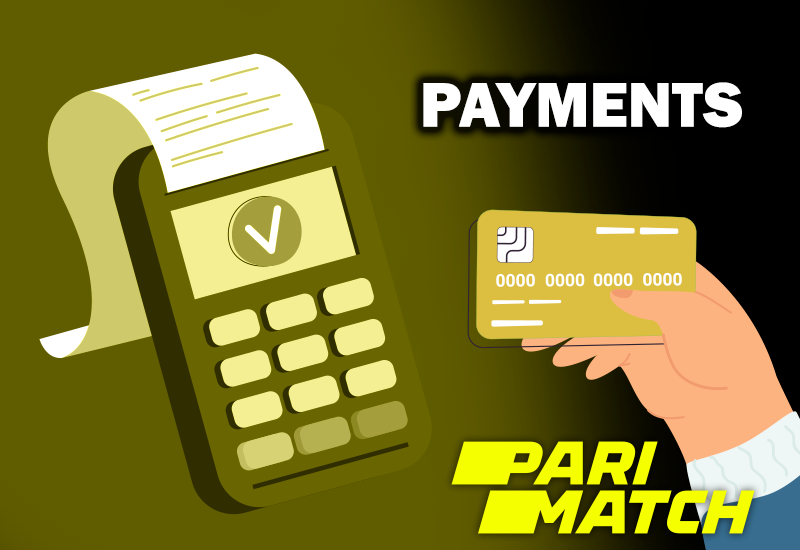 Money terminal and a hand with a payment card next to the parimatch logo