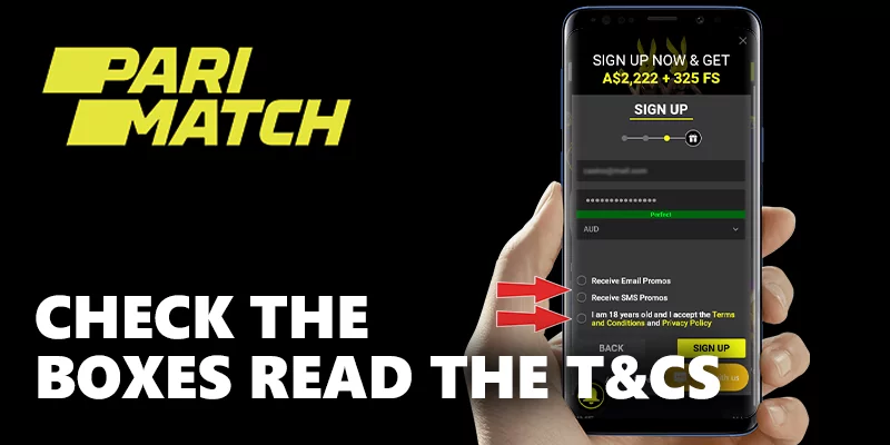 check the box and t&c at parimatch login form on mobile phone
