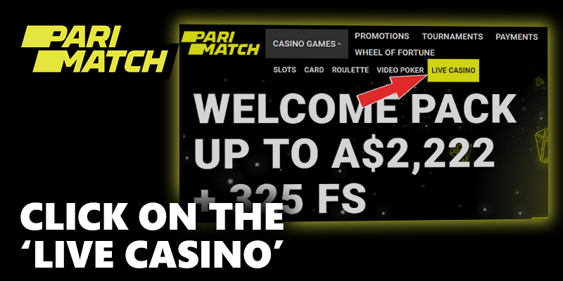 red arrow on the ‘Live Casino’ shortcut at parimatch
