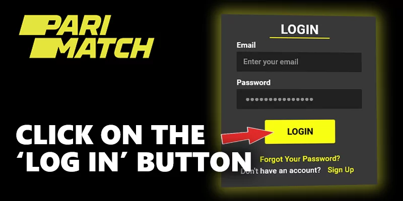 red arrow on the log-in button at Parimatch login form