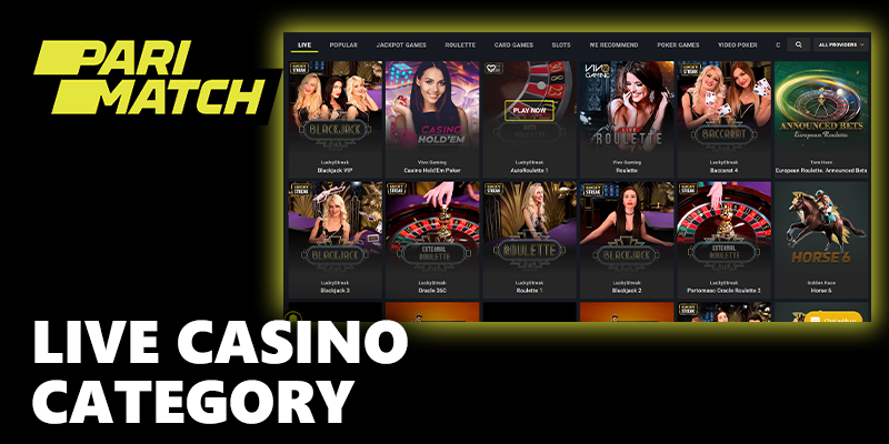 Live casino category at Parimatch