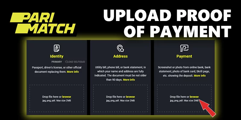 Upload proof of payment at Parimatch