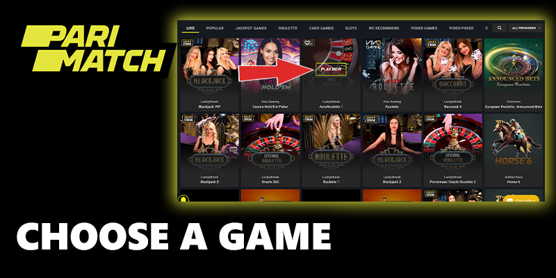 games from live casino category at parimatch