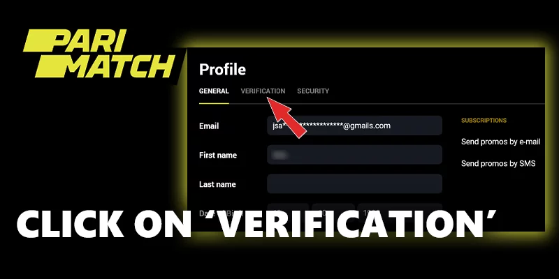 Verification menu at parimatch