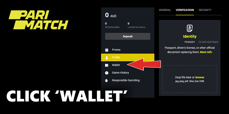 red arrow on the 'wallet' menu button