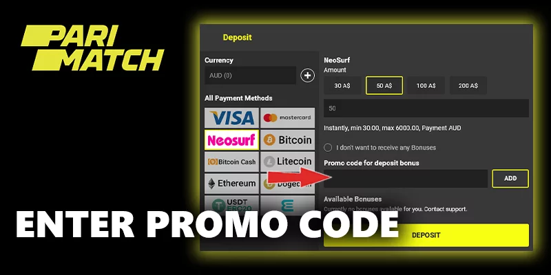 enter promo code at parimatch