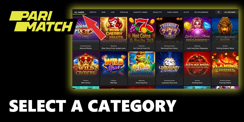 select a game category at Parimatch