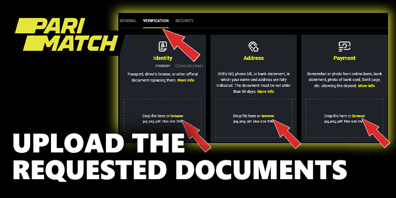 upload the requested documents for Verification at parimatch